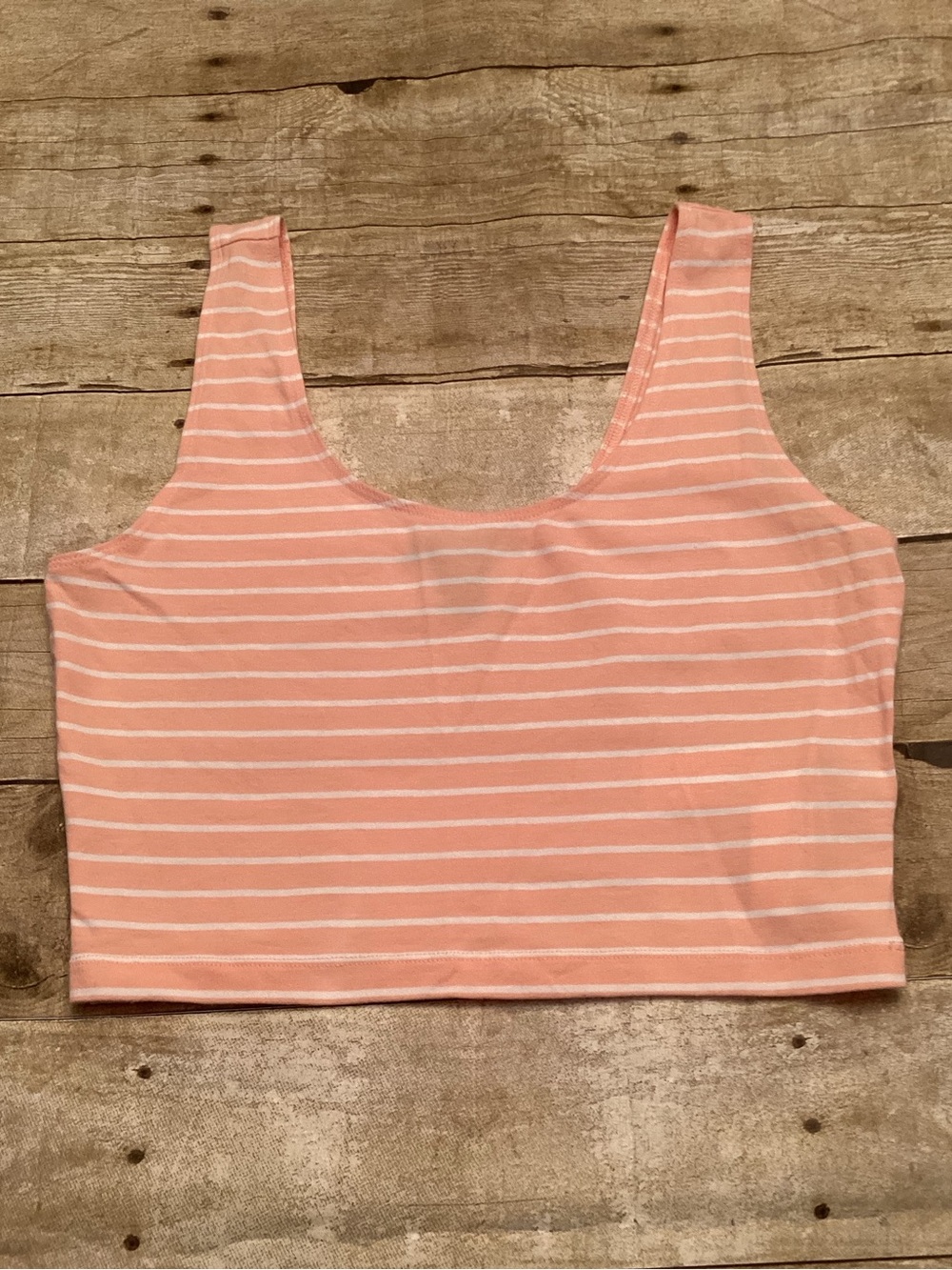 Forever 21 Peach Striped Scoop Neck Crop Tank Top